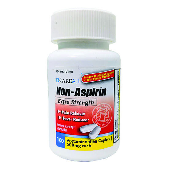 Picture of Non-aspirin acetaminophen extra strength caplets 500mg apap 100 ct.